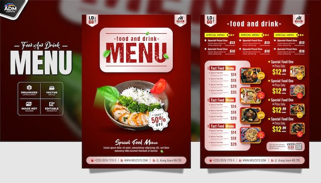 Modello di progettazione del menu del ristorante Super Fast Food and Drink per le aziende