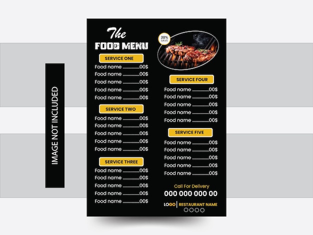Modello di progettazione del menu del ristorante