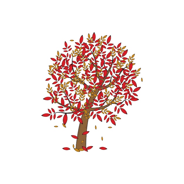 Modello di progettazione dell'illustrazione disegnata a mano dell'albero di autunno di caduta isolato