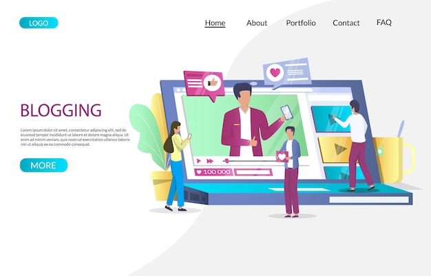 Modello di progettazione della pagina di destinazione del sito Web vettoriale di blogging