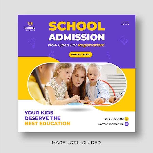 Modello di progettazione di banner per post sui social media di ammissione alla scuola