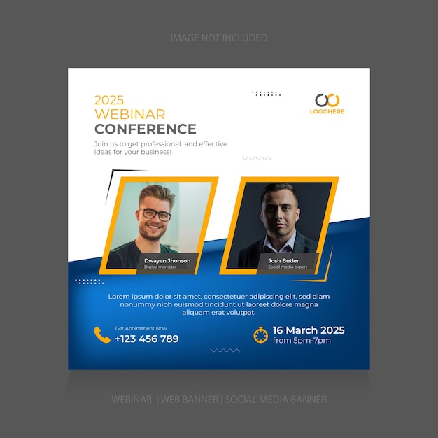 Modello di progettazione di banner quadrati post per webinar live per conferenze sui social media Vettore Premium