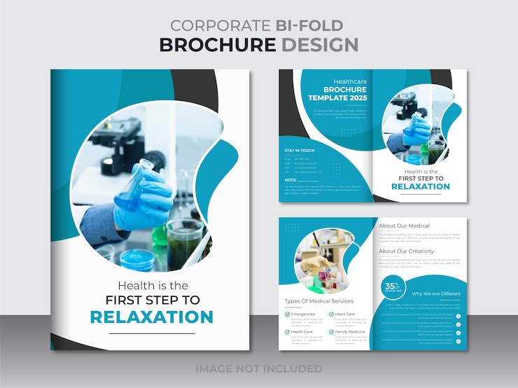 Vettore modello di progettazione di brochure aziendale bifold medica sanitaria