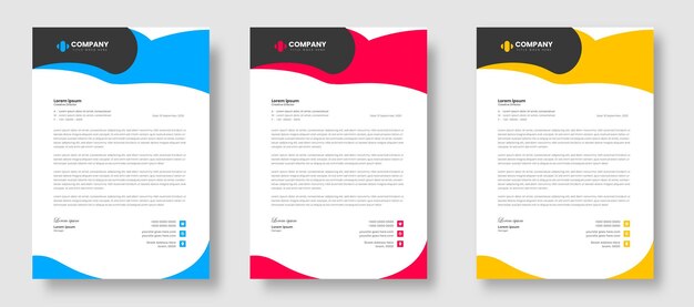 Modello di progettazione di carta intestata aziendale aziendale moderno con forme gialle blu e rosse