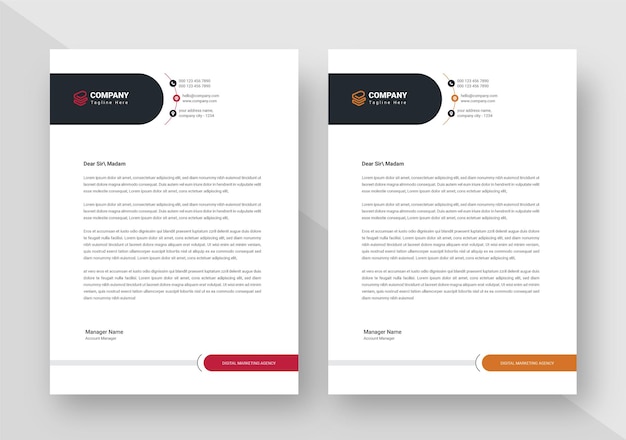 Modello di progettazione di carta intestata moderna creativa, progettazione di lettera di copertura, carta intestata aziendale