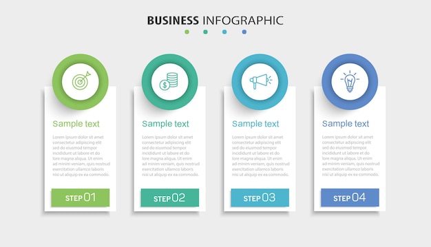 Modello di progettazione di infografica aziendale con 4 opzioni, passaggi o processi