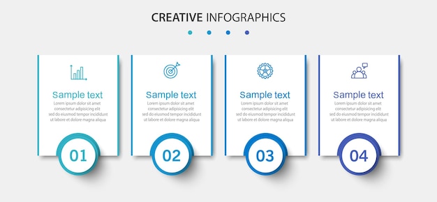 Modello di progettazione di infografica aziendale con 4 opzioni, passaggi o processi