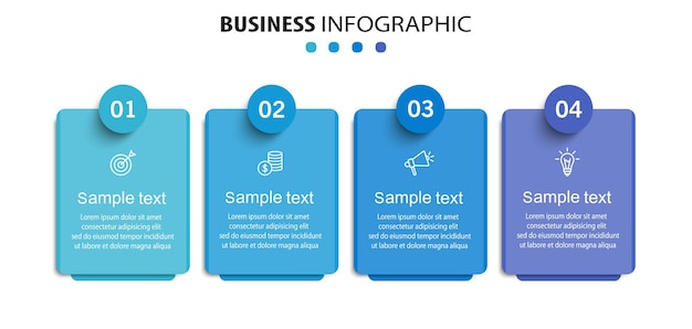Modello di progettazione di infografica aziendale con 4 opzioni, passaggi o processi