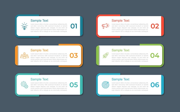 Modello di progettazione di infografica vettoriale aziendale con icone e 6 opzioni o passaggi