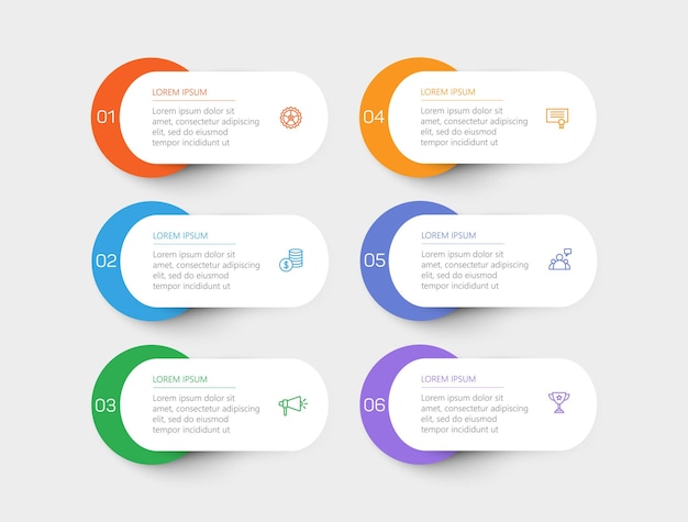 Modello di progettazione di infografica vettoriale aziendale con icone e 6 opzioni o passaggi