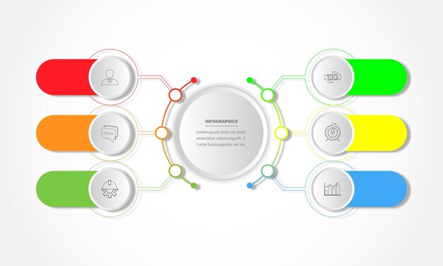 Modello di progettazione di infografica vettoriale con 6 opzioni o passaggi