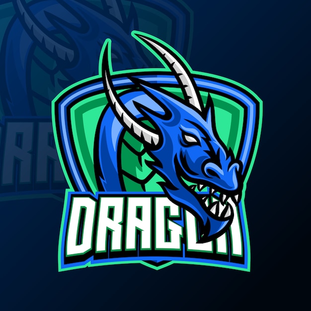 Modello di progettazione di logo di gioco mascotte drago per esport