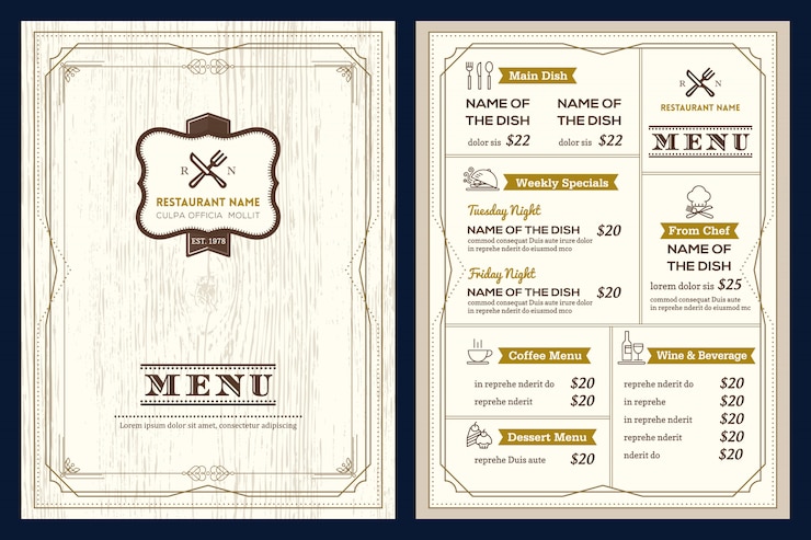 Vettore modello di progettazione di menu ristorante o caffè