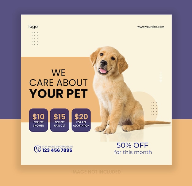 Modello di progettazione di post sui social media per la cura degli animali domestici