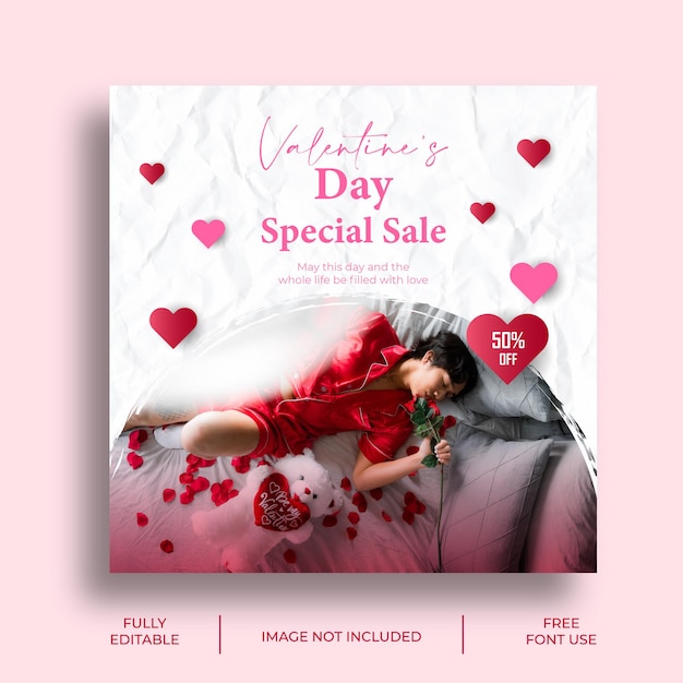 modello di progettazione di post sui social media promozionali per la vendita speciale di san valentino