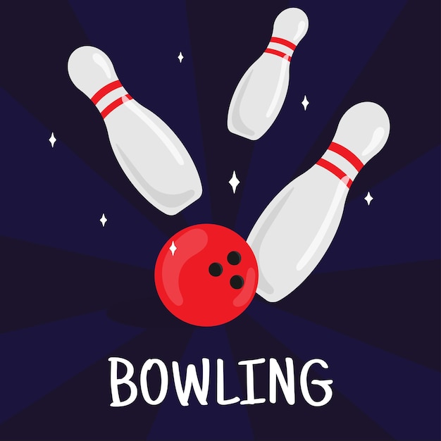 Modello di progettazione di poster o volantini con banner quadrato da bowling vettoriale isolato su sfondo blu scuro