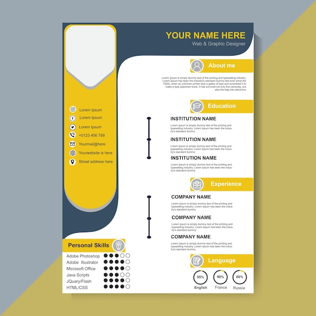 Modello di progettazione di schede di curriculum vitae Pic