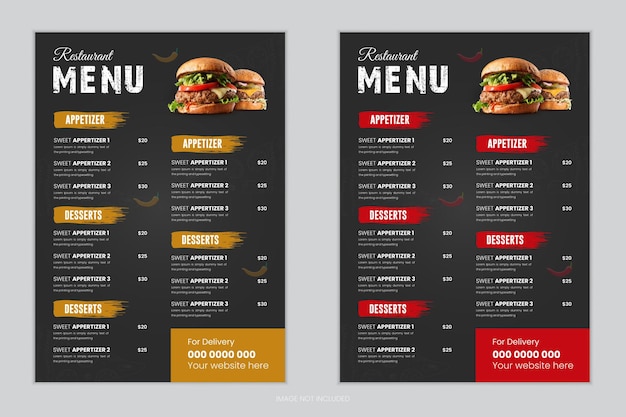 modello di progettazione di schede di menu di ristoranti moderni