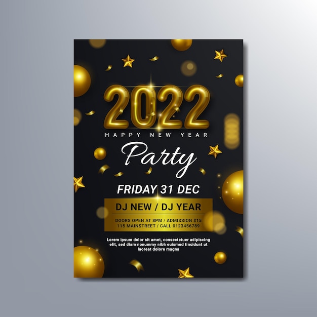 Modello di progettazione di volantini o poster per feste di felice anno nuovo di lusso