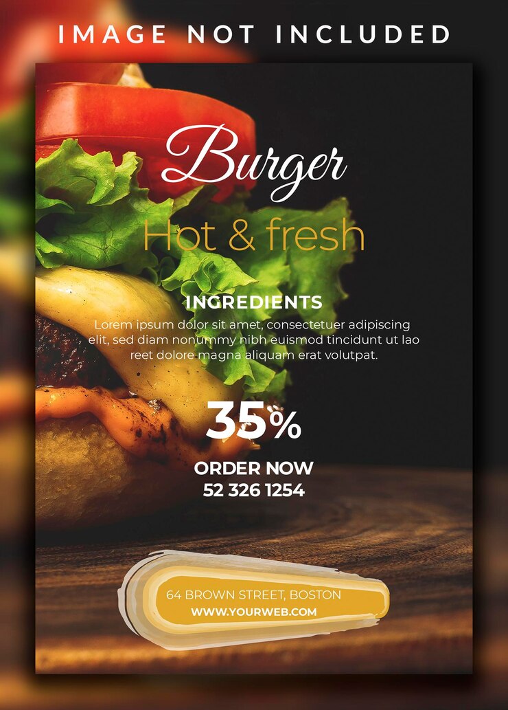 Vettore modello di progettazione di volantino per l'offerta speciale di hamburger di cibo delizioso verticale