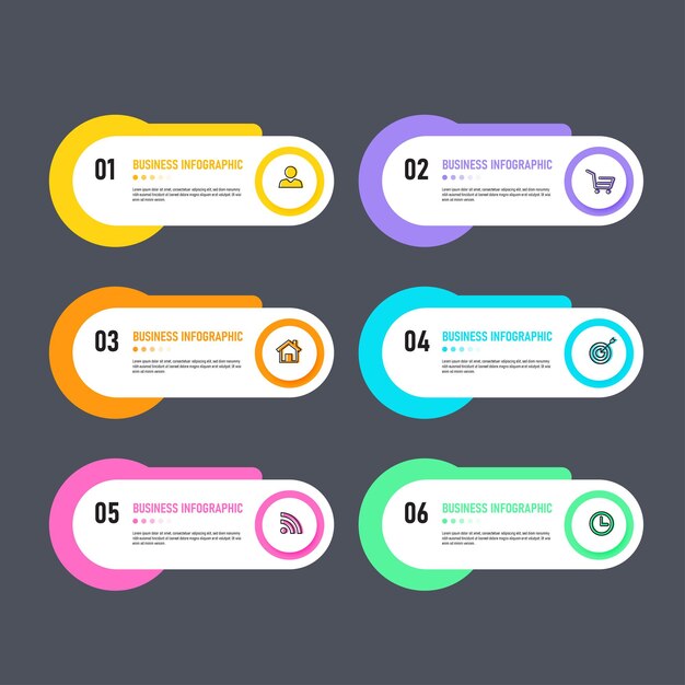 Modello di progettazione infografica aziendale con 6 opzioni