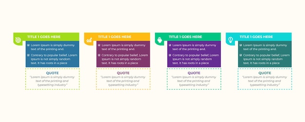 Modello di progettazione infografica aziendale in 4 passaggi con casella di testo o citazioni