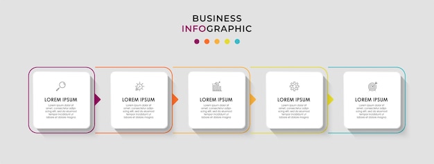 Modello di progettazione infografica aziendale Vettore con icone e 5 opzioni o passaggi