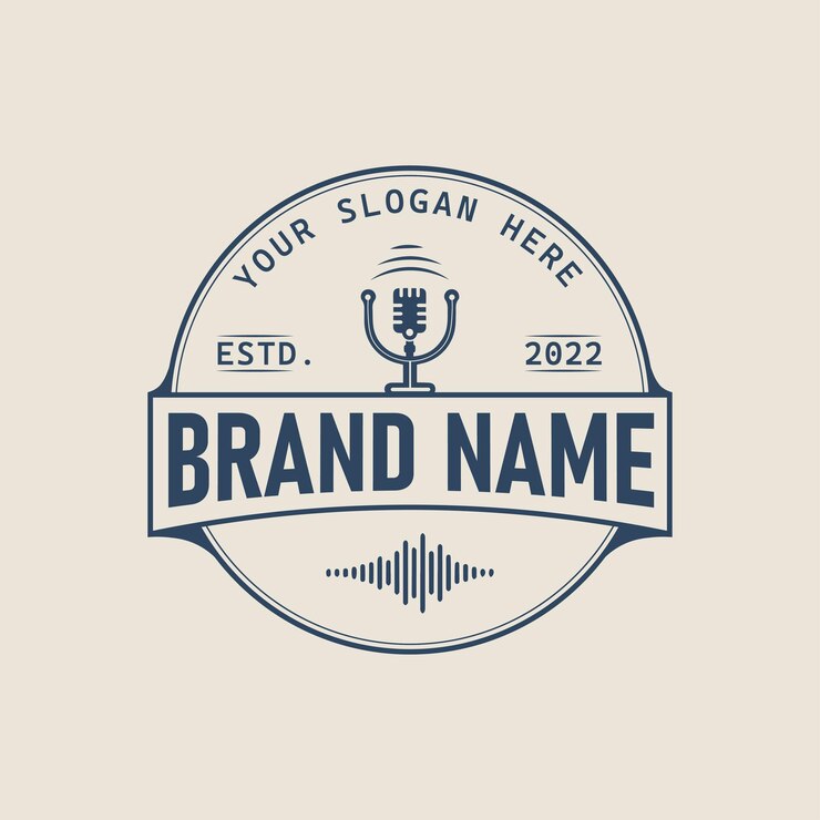 Modello di progettazione logo microfono podcast vintage