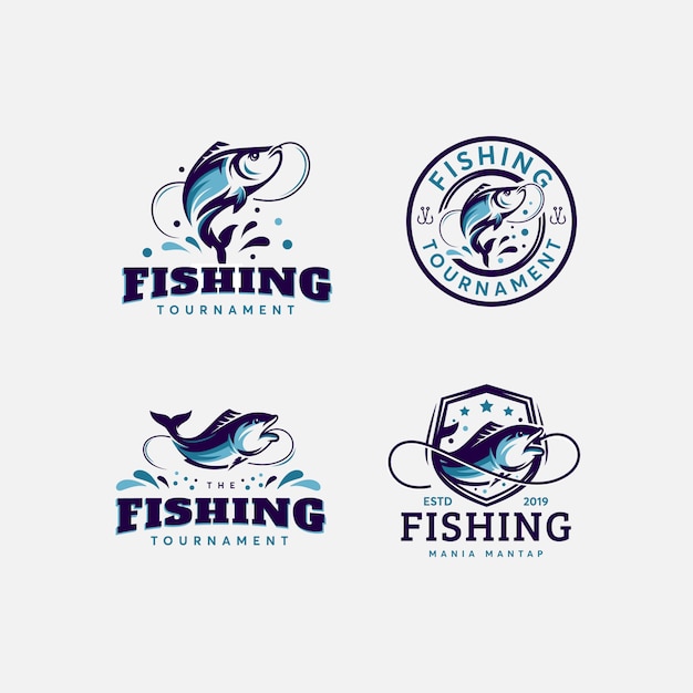 Modello di progettazione logo pesce e pesca Premium bundle