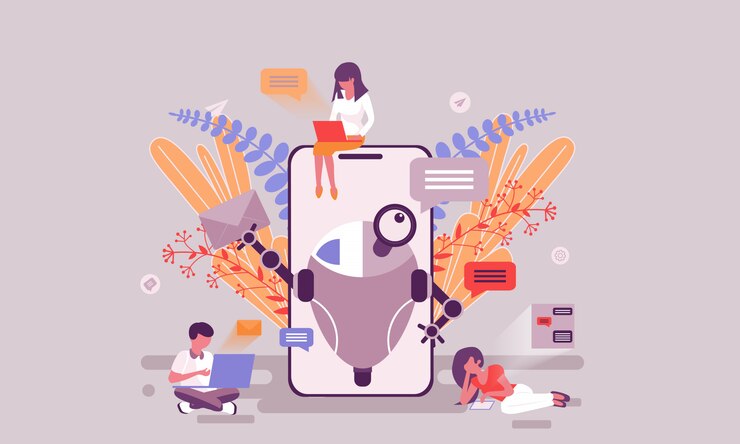 Vettore modello di progettazione pagina web piatta della home page di chatbot