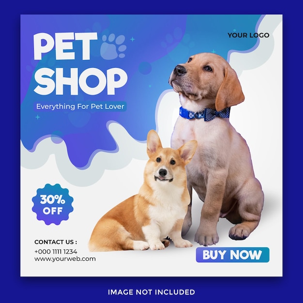 Modello di progettazione post banner instagram promozione sui social media per l'adozione di animali domestici