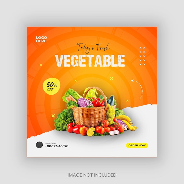 Modello di progettazione post sui social media per menu di cibo per insalata di verdure fresche