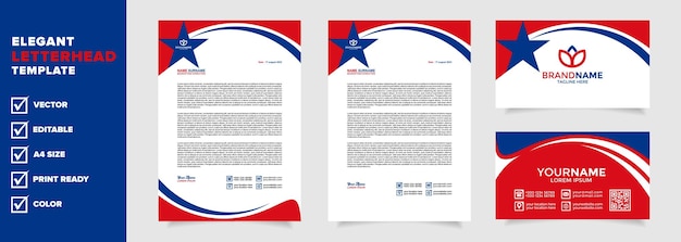 modello di progettazione teletterhead aziendale moderno con layout A4 combinazione di colori rosso blu e bianco