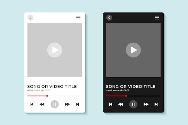 Modello di progettazione vettoriale del lettore musicale podcast Interfaccia mockup del frame del lettore video adatta per il Web
