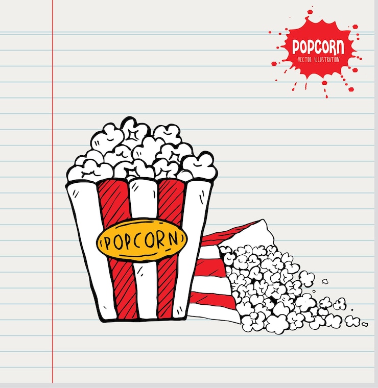 Vettore modello di progettazione vettoriale dell'icona del popcorn sullo sfondo di carta bianca