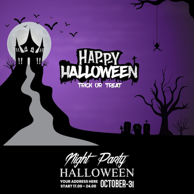 Modello di promozione del banner dei social media di notte di Halloween con elementi di Halloween