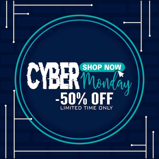 Modello di promozione della vendita del Cyber Monday colorato al neon blu Illustrazione vettoriale