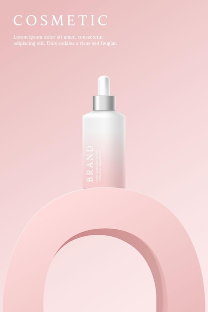 Modello di pubblicità di prodotti cosmetici e per la cura della pelle su sfondo geometrico rosa
