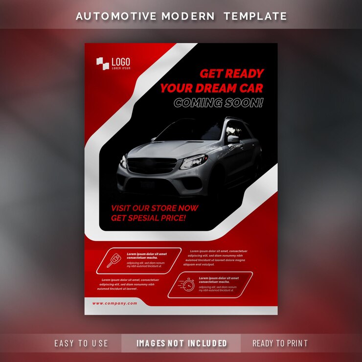 Vettore modello di pubblicità per la vendita di auto automobilistiche volantino moderno