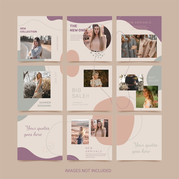 Modello di puzzle social media. Banner di moda donna.