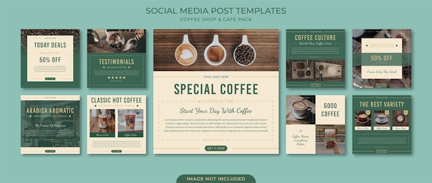 Modello di raccolta di post di Instagram per Coffee Shop e Cafe Pack