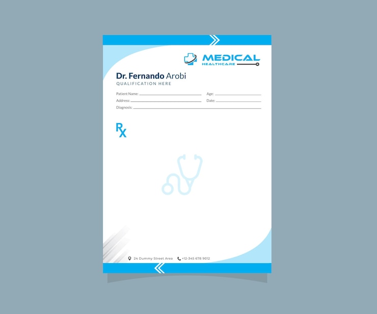 Vettore modello di ricettario medico modello vuoto rx modulo medico a4 vettoriale