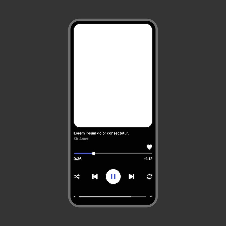 Vettore modello di schermo del lettore musicale per l'app e il design dell'interfaccia utente