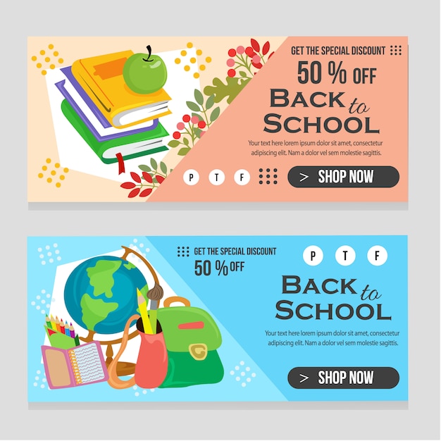 Modello di scuola banner Web con libri piatti