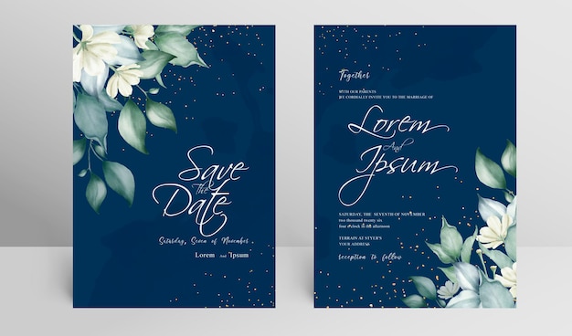 Modello di set di carta di invito matrimonio modificabile con cornice floreale di arrangiamento e acquerello