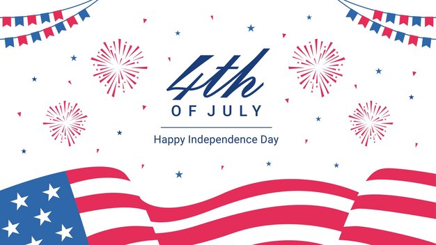 Modello di sfondo del 4 luglio con fuochi d'artificio per celebrare la festa dell'indipendenza americana