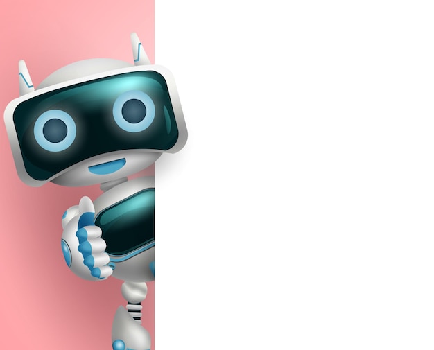 Modello di sfondo vettoriale del carattere 3d del robot Personaggio robotico che mostra l'elemento vuoto della scheda bianca