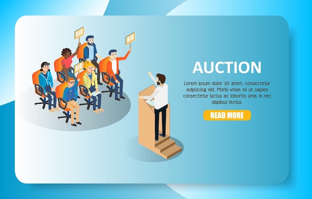 Modello di sito Web banner web isometrico di vettore d'asta