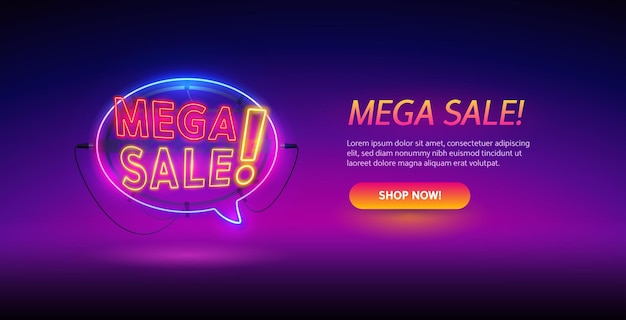 Modello di sito Web di segno di vendita Mega al neon