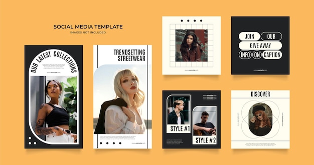 modello di social media banner blog promozione della vendita di moda completamente modificabile instagram e facebook cornice post quadrata puzzle poster di vendita organico sfondo vettoriale giallo nero